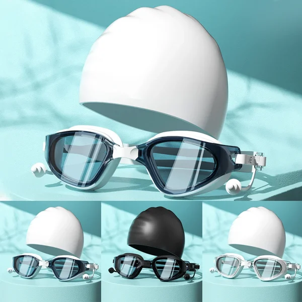 Swimmer's Set with Cap, Adult HD Anti-fog Goggles and Earplugs